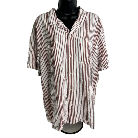 Levi's Shirt Mens Large Red White Stripe Relaxed Fit Short Sleeve Button Up - Picture 1 of 9